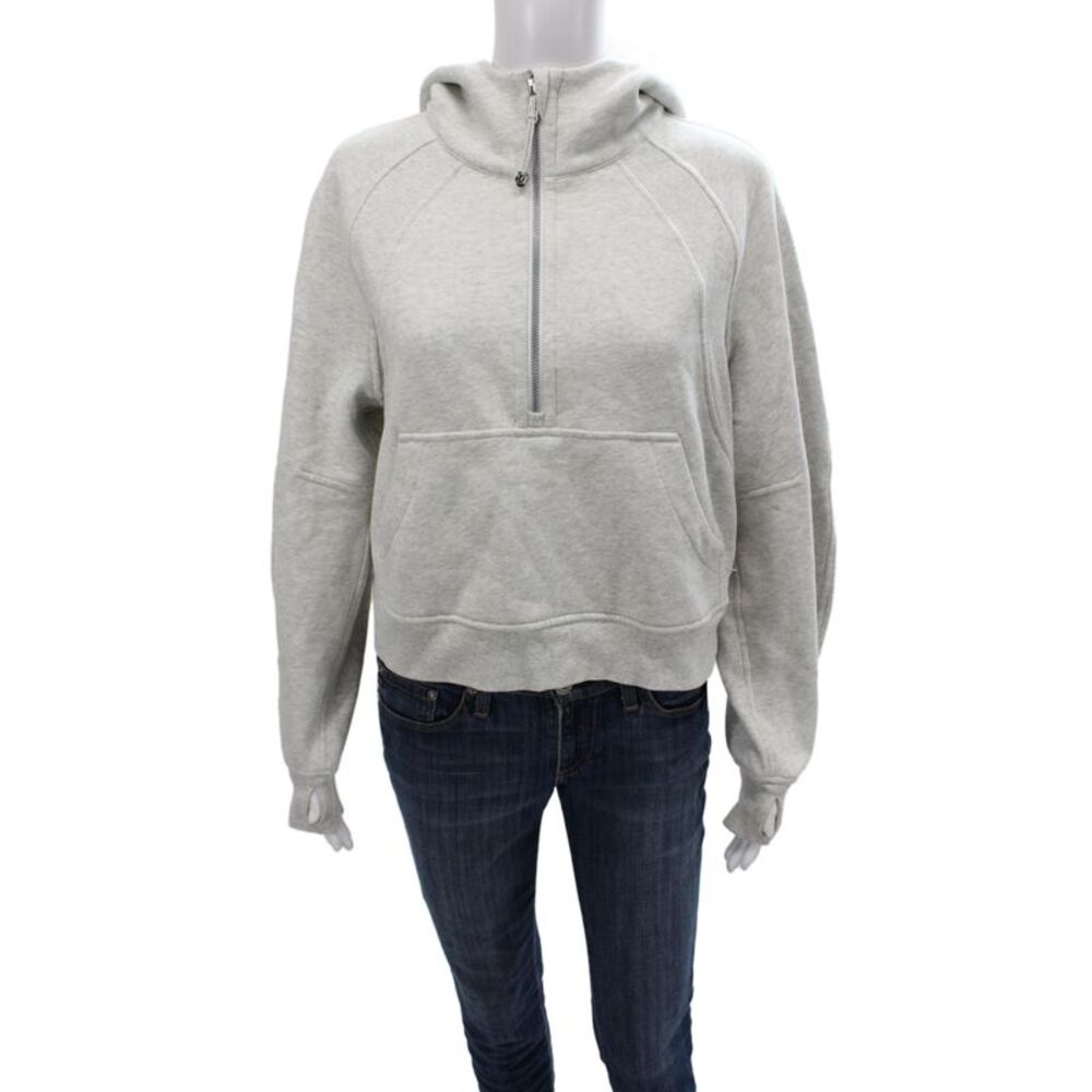 Lululemon Women Pullover Hoodie Gray High Neck Zip Cotton Long Sleeve Size S